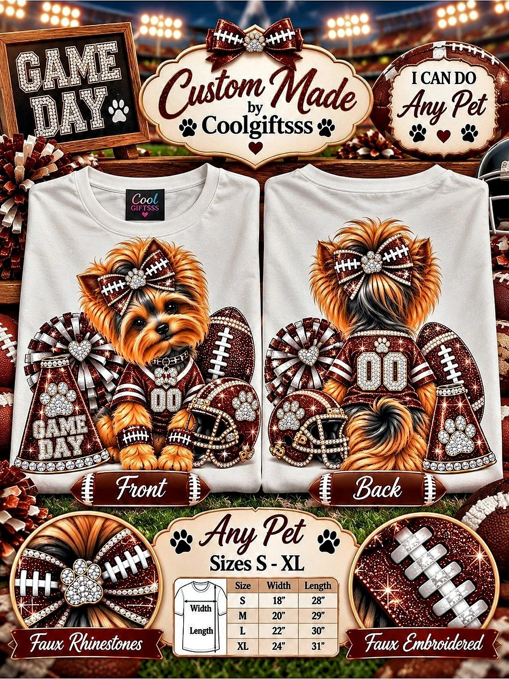 Custom Pet Shirt Dog Cat Photo Personalized Game Day Tee S-XL